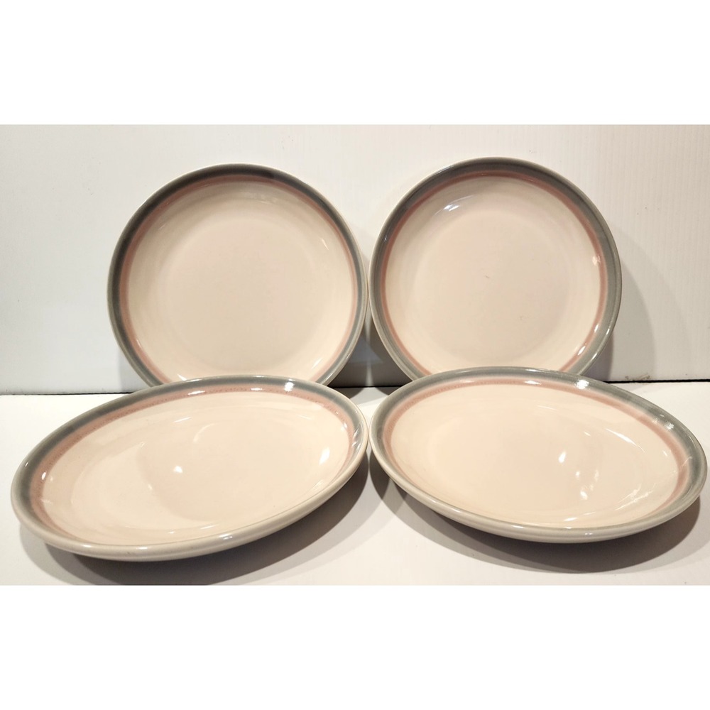 Vintage Pfaltzgraff Aura Pink &Gray Bands Salad/Bread Plates 6 7/8"‎  Set of 4